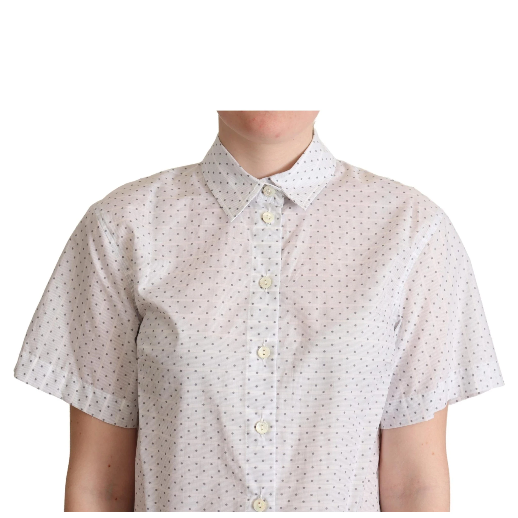 White Black Polka Dots Collar Blouse Shirt