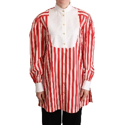 Red White Striped Long Sleeves Formal Shirt