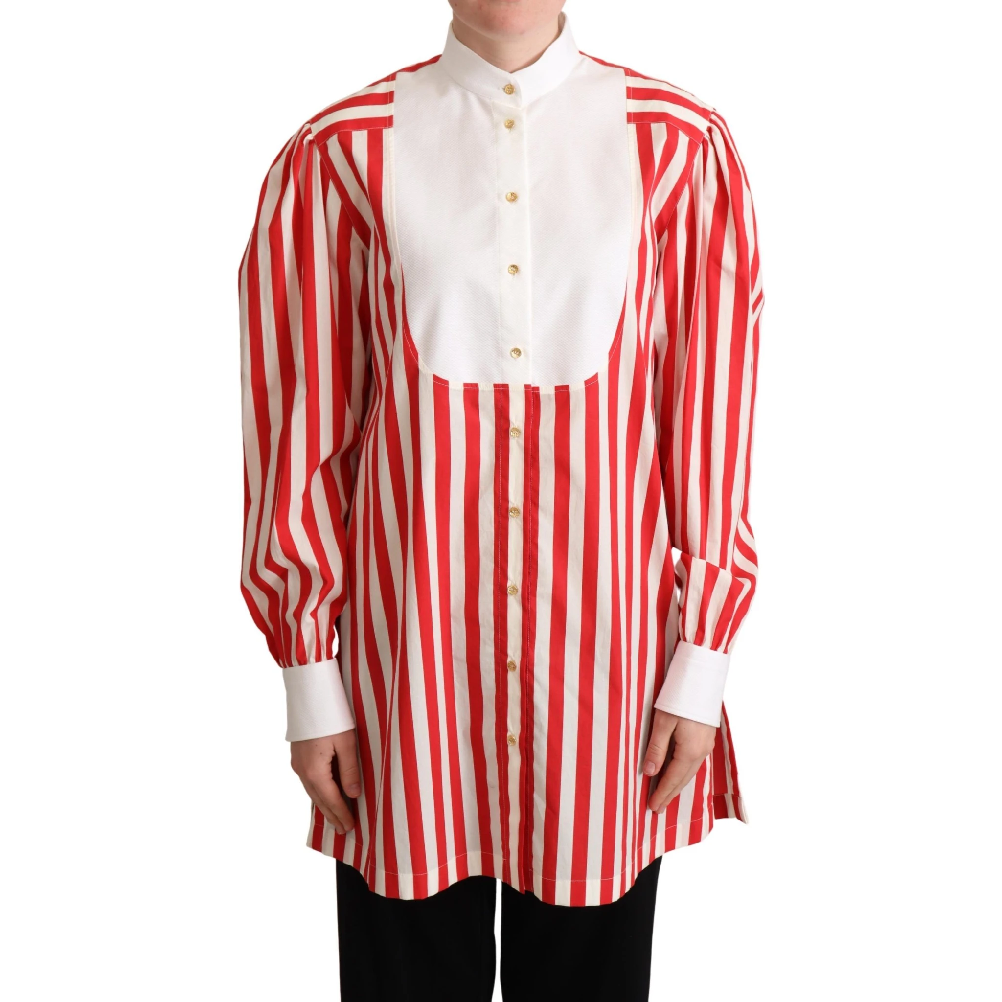 Red White Striped Long Sleeves Formal Shirt