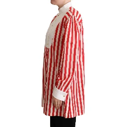 Red White Striped Long Sleeves Formal Shirt