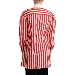 Red White Striped Long Sleeves Formal Shirt
