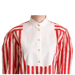 Red White Striped Long Sleeves Formal Shirt