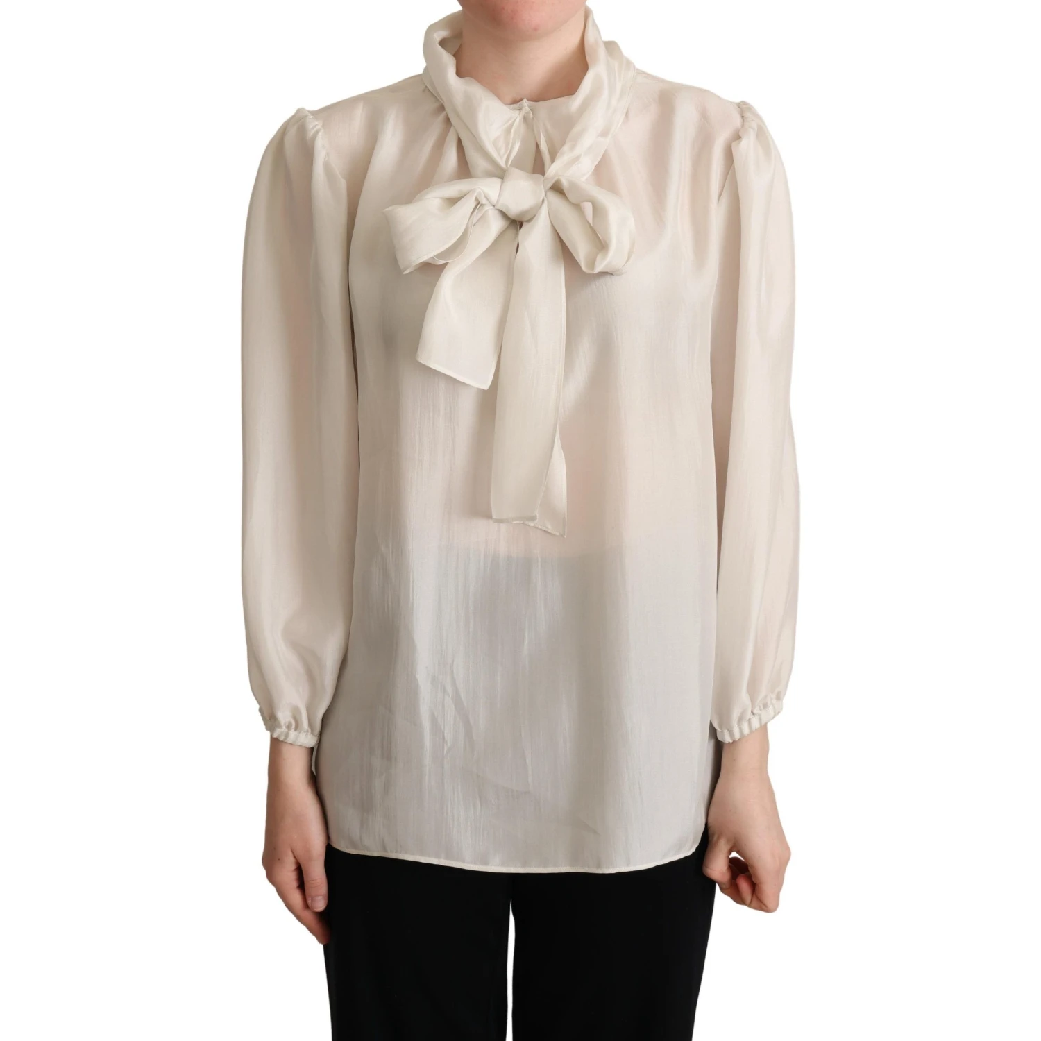 Light Gray Ascot Collar Shirt Silk Blouse Top
