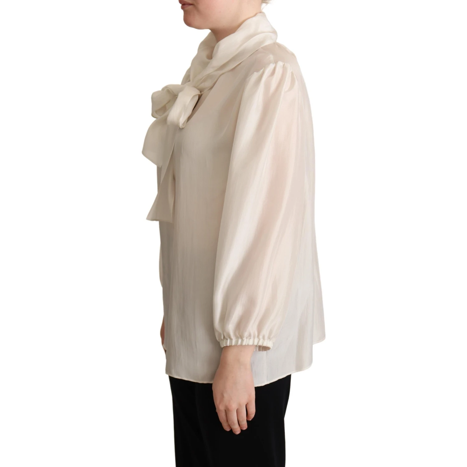 Light Gray Ascot Collar Shirt Silk Blouse Top