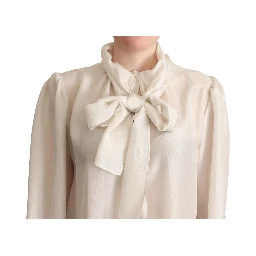 Light Gray Ascot Collar Shirt Silk Blouse Top