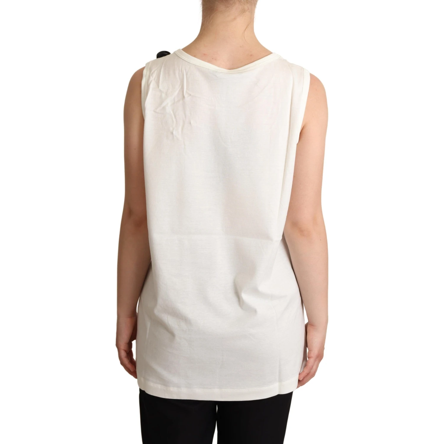 White Dog Floral Print Embellished  T-shirt