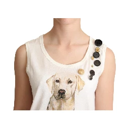 White Dog Floral Print Embellished  T-shirt