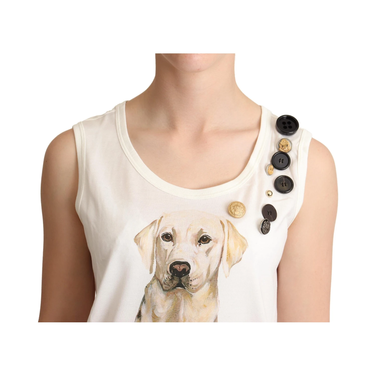 White Dog Floral Print Embellished  T-shirt