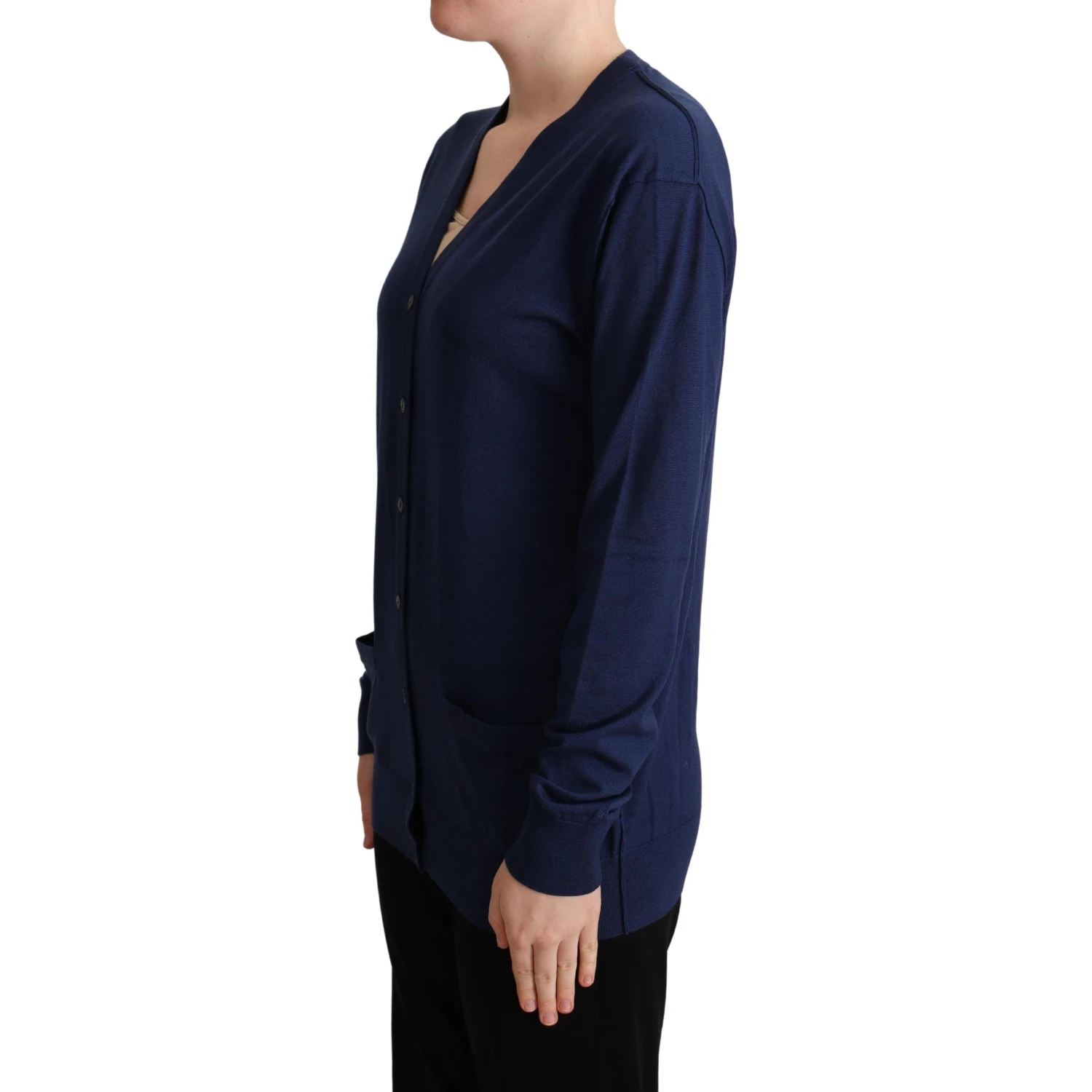 Blue Virgin Wool Button Down Cardigan Sweater