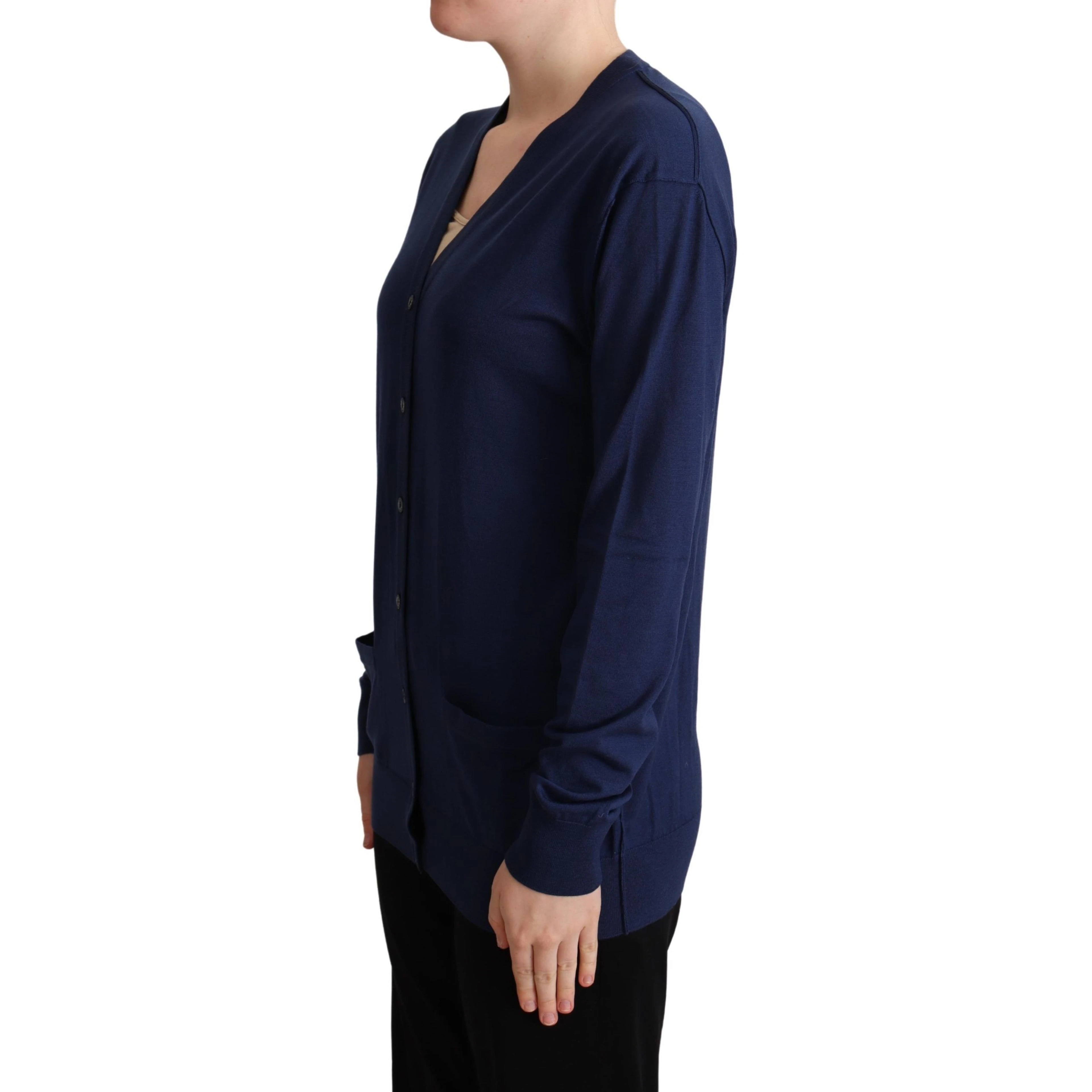 Blue Virgin Wool Button Down Cardigan Sweater