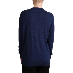 Blue Virgin Wool Button Down Cardigan Sweater