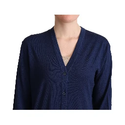Blue Virgin Wool Button Down Cardigan Sweater
