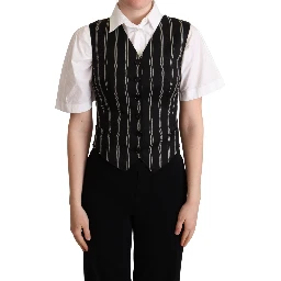 Black Striped Leopard Print Waistcoat Vest