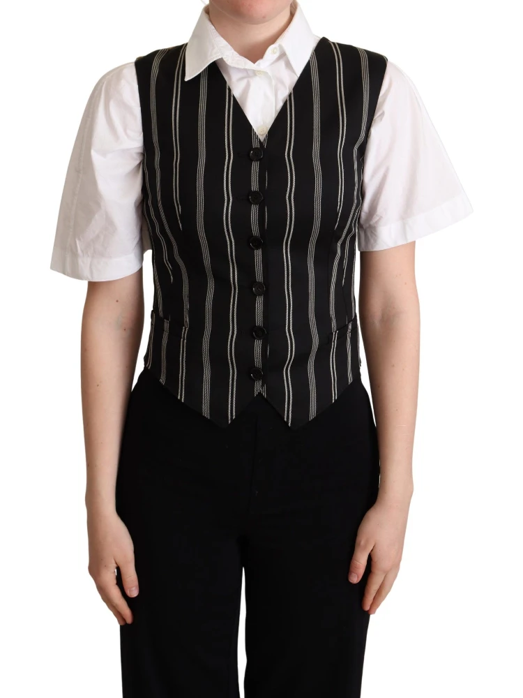 Black Striped Leopard Print Waistcoat Vest