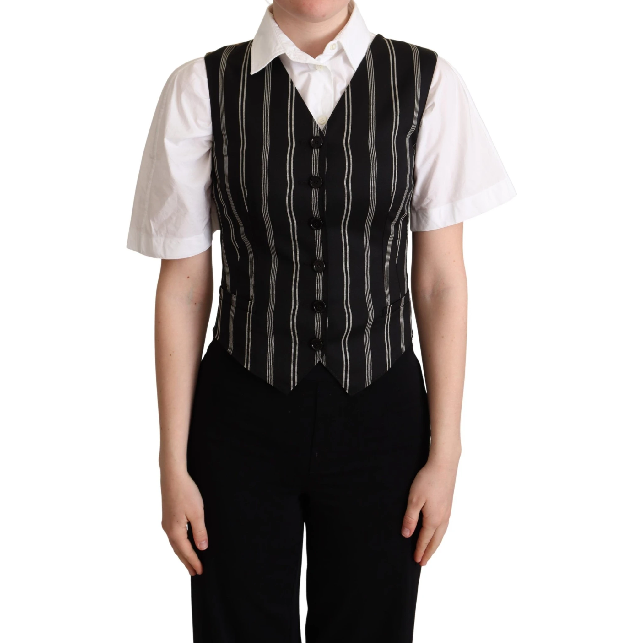 Black Striped Leopard Print Waistcoat Vest