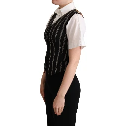 Black Striped Leopard Print Waistcoat Vest