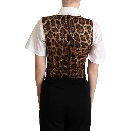Black Striped Leopard Print Waistcoat Vest