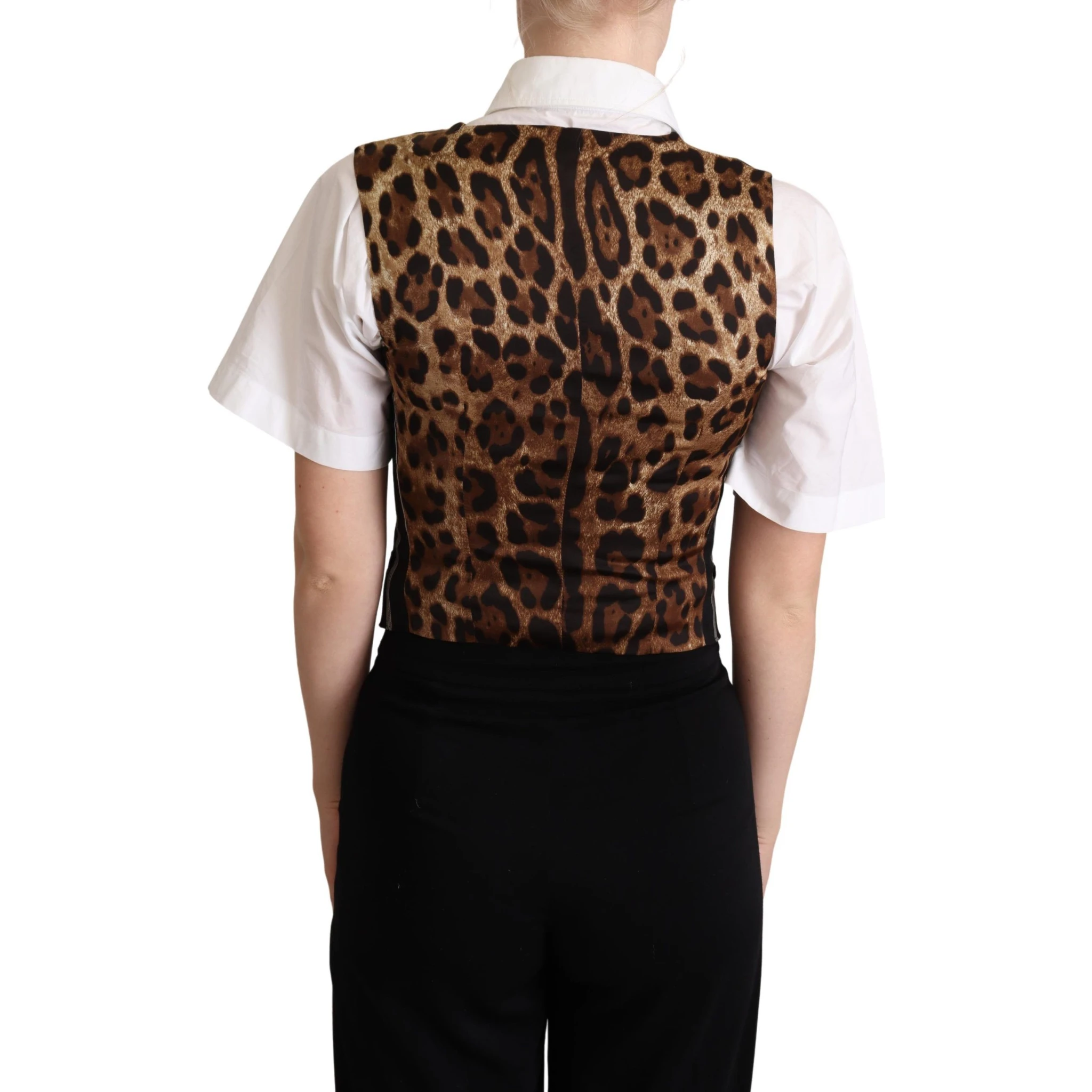 Black Striped Leopard Print Waistcoat Vest