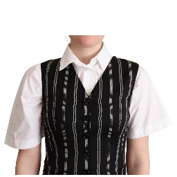 Black Striped Leopard Print Waistcoat Vest