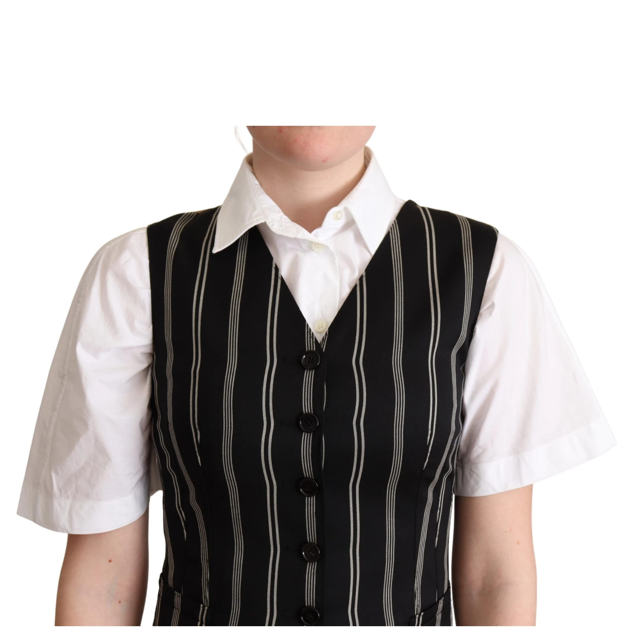 Black Striped Leopard Print Waistcoat Vest