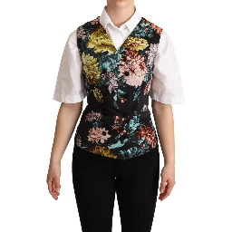 Black Jacquard Floral Waistcoat Vest