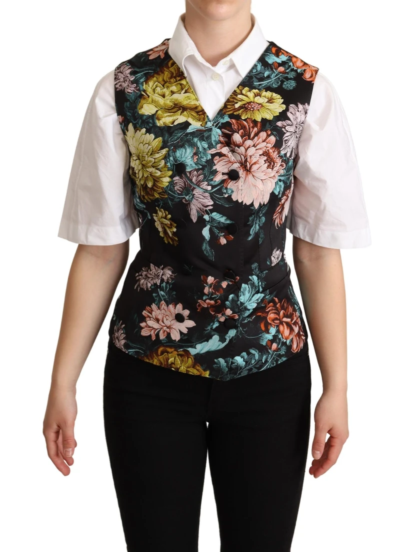Black Jacquard Floral Waistcoat Vest