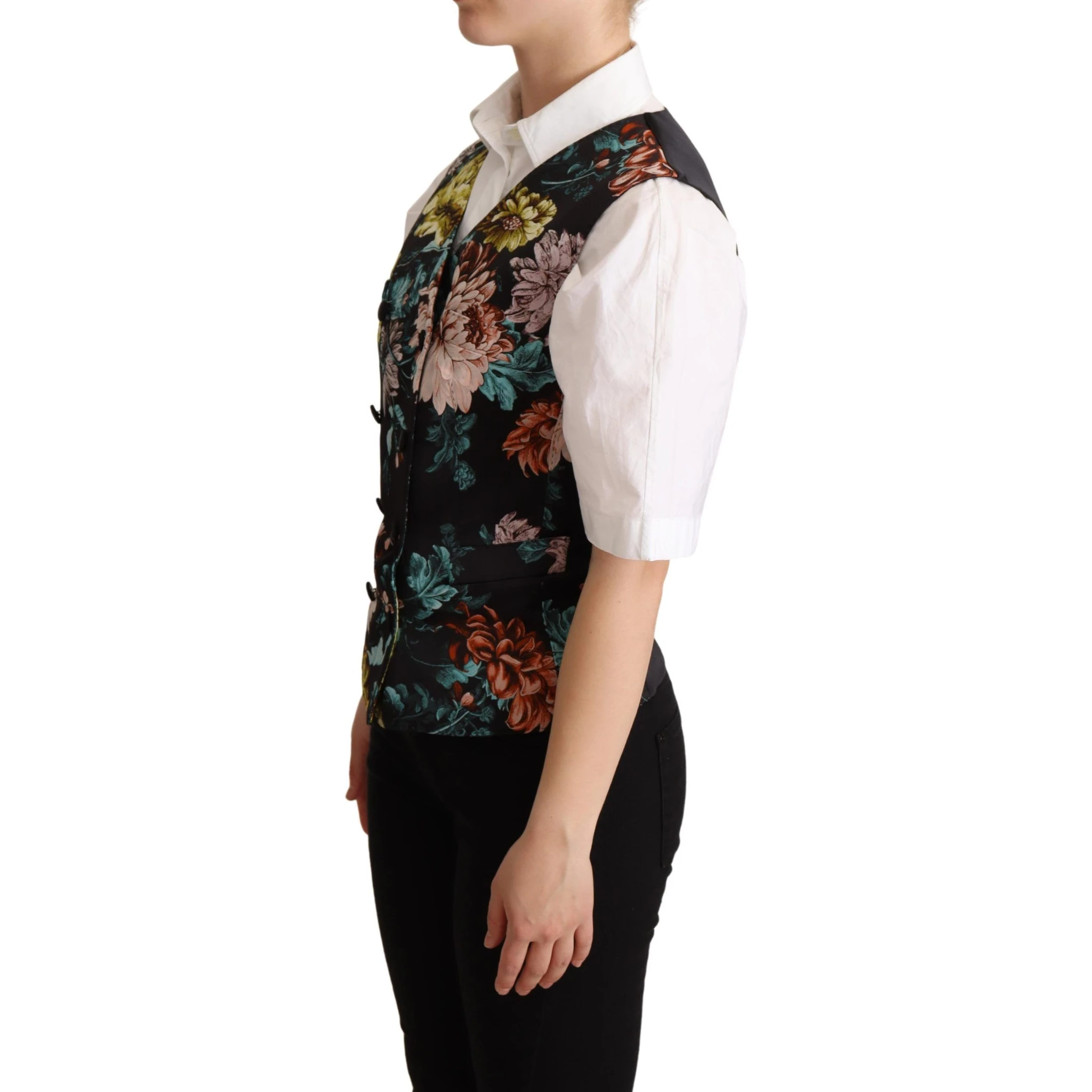 Black Jacquard Floral Waistcoat Vest