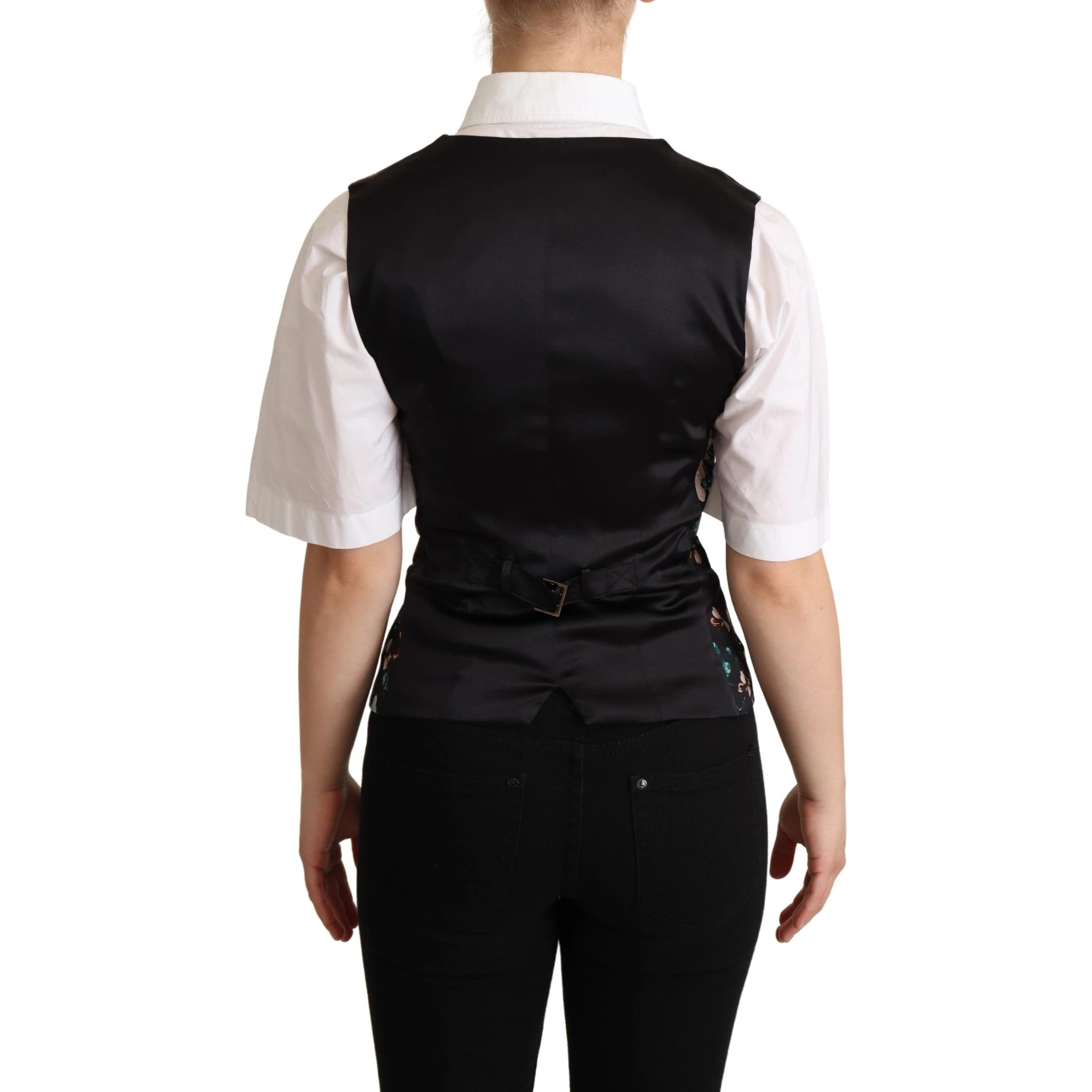 Black Jacquard Floral Waistcoat Vest