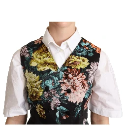 Black Jacquard Floral Waistcoat Vest
