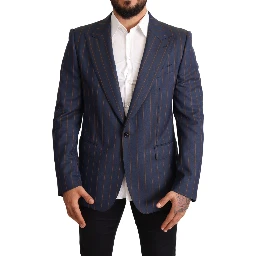 Blue Striped Wool Slim Fit Blazer Jacket