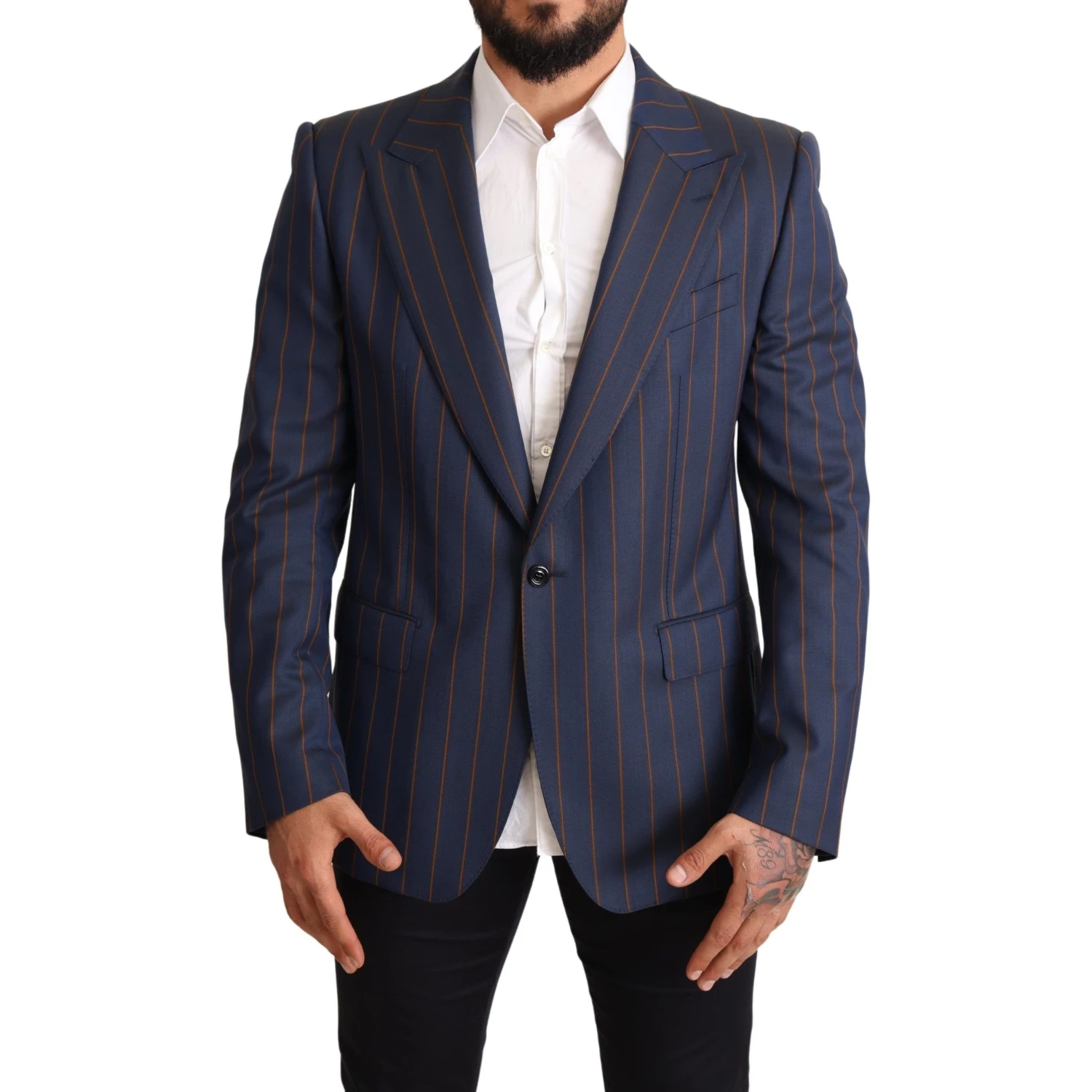 Blue Striped Wool Slim Fit Blazer Jacket