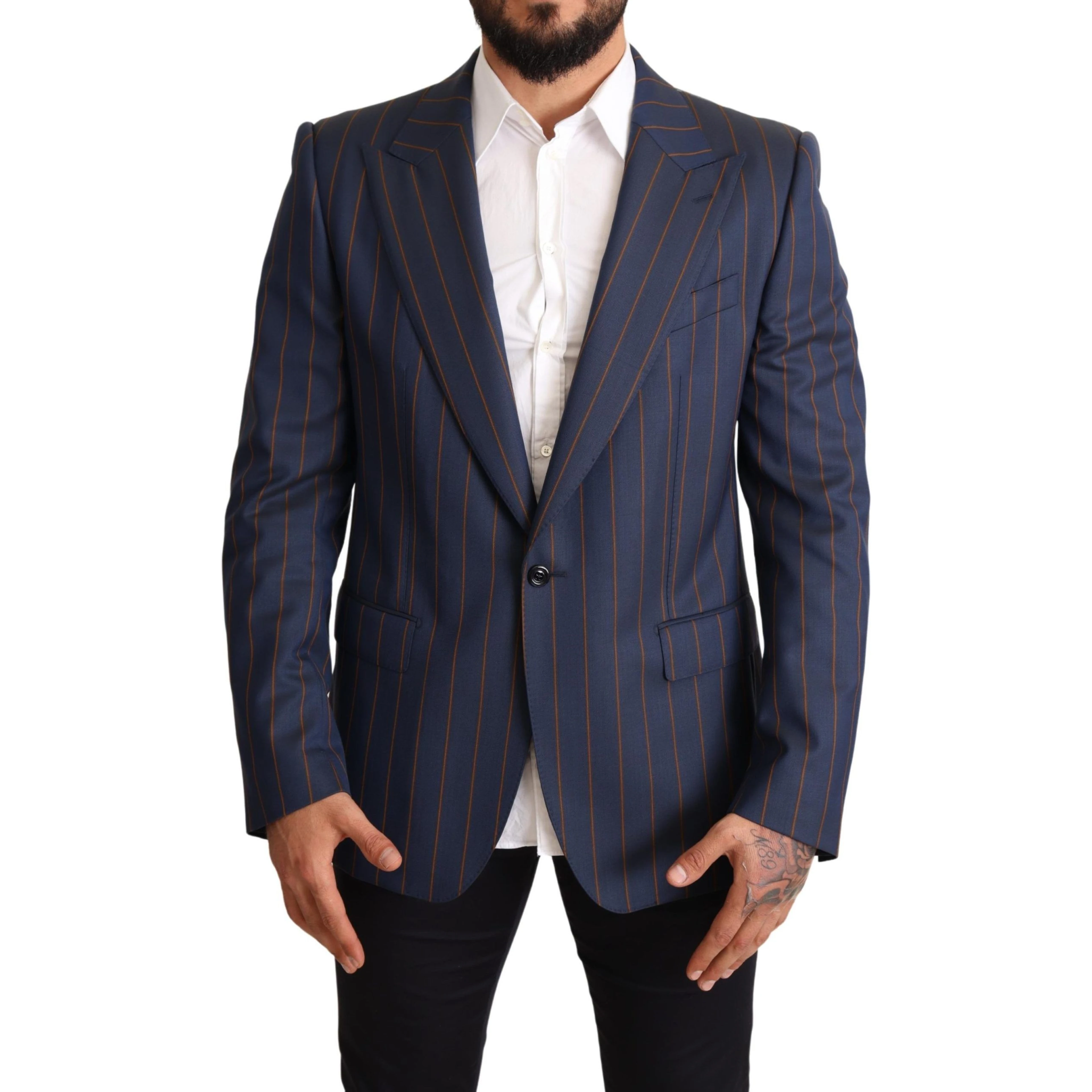 Blue Striped Wool Slim Fit Blazer Jacket
