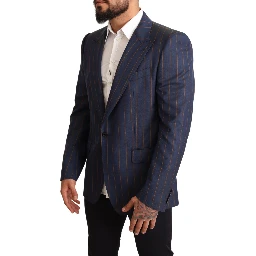 Blue Striped Wool Slim Fit Blazer Jacket