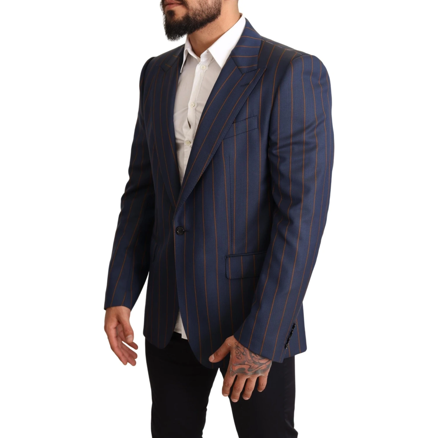 Blue Striped Wool Slim Fit Blazer Jacket