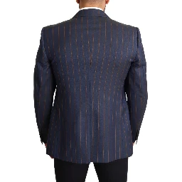 Blue Striped Wool Slim Fit Blazer Jacket