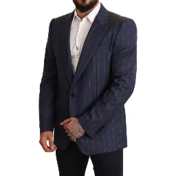Blue Striped Wool Slim Fit Blazer Jacket