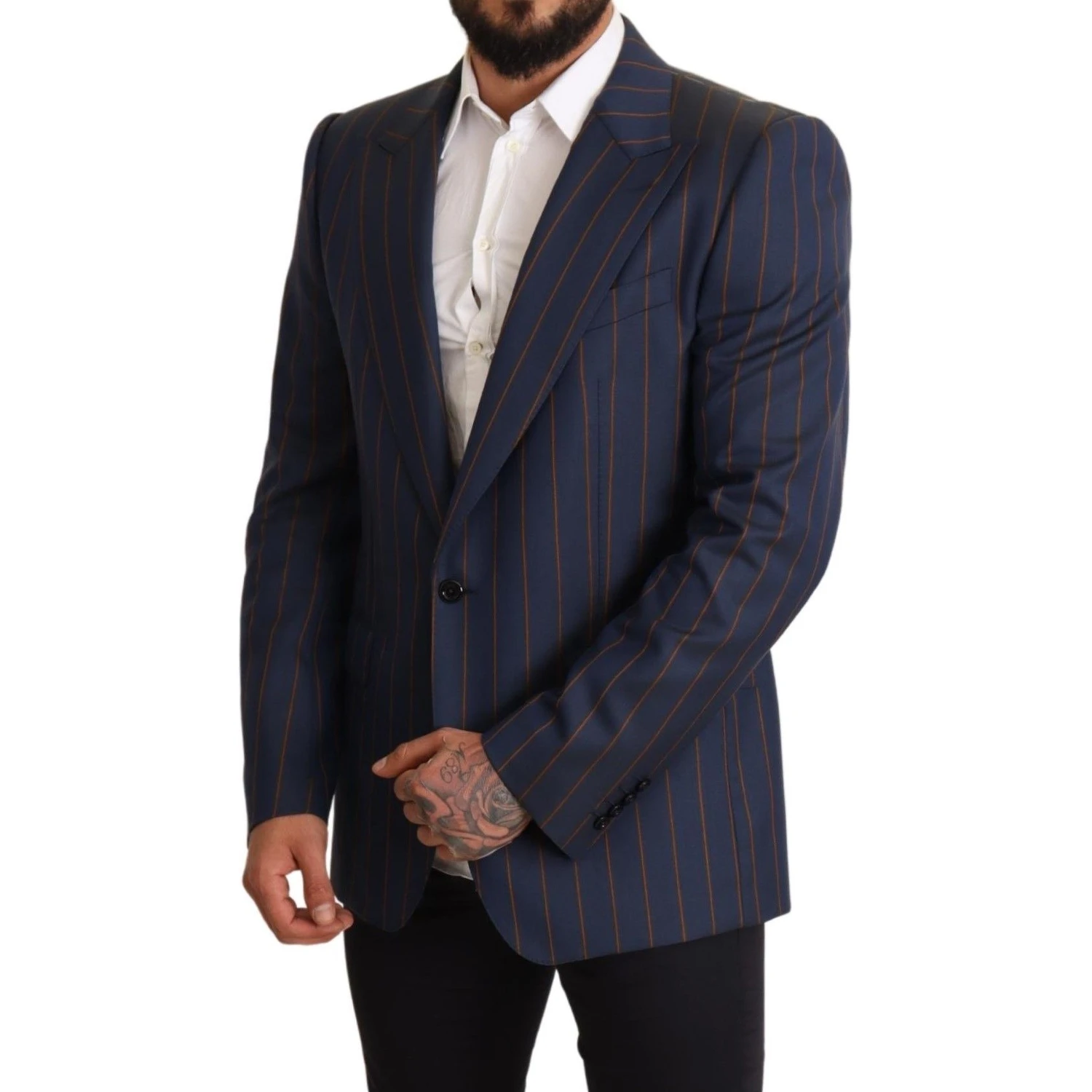 Blue Striped Wool Slim Fit Blazer Jacket