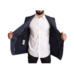 Blue Striped Wool Slim Fit Blazer Jacket