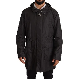 Black Hooded Mens Trench Coat Jacket