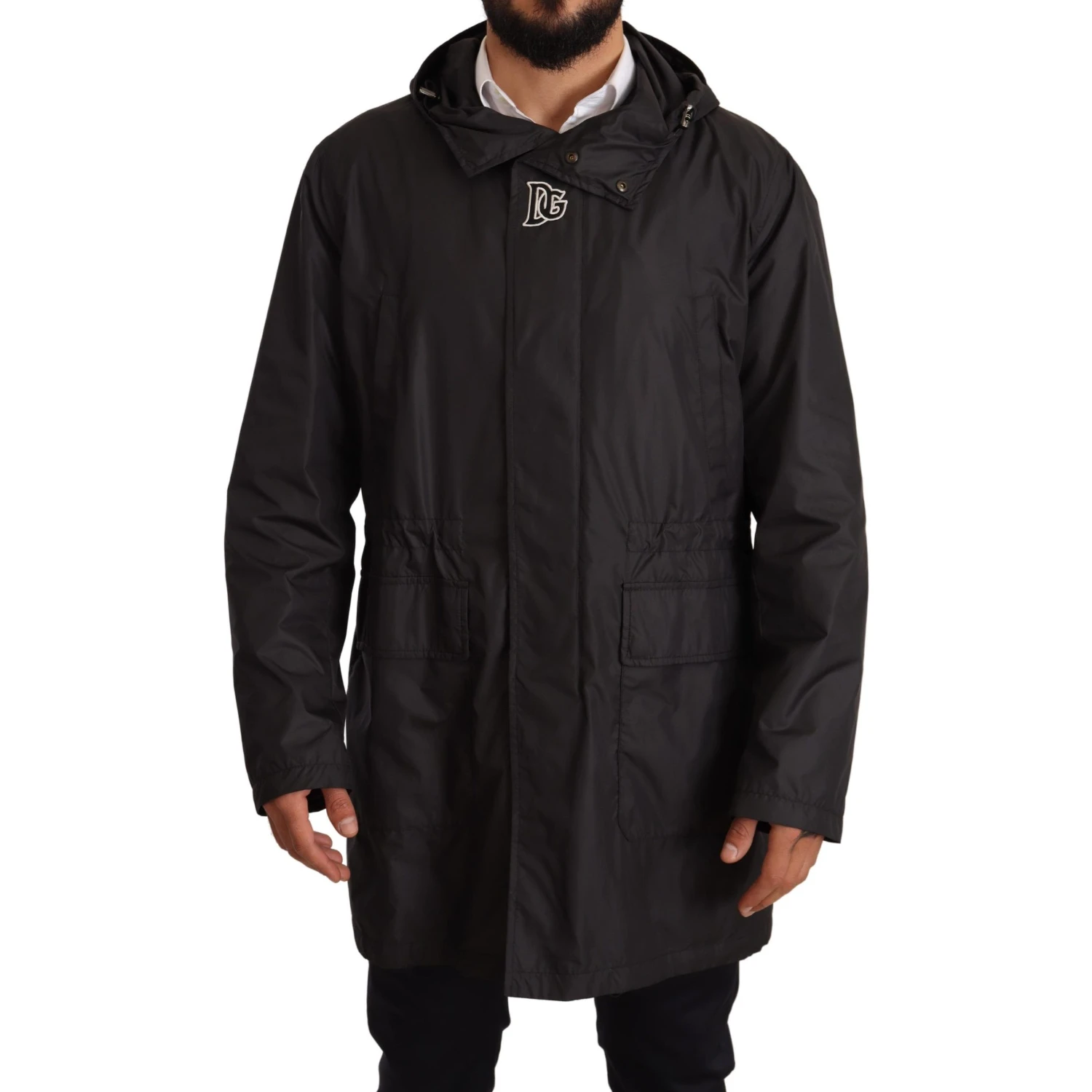 Black Hooded Mens Trench Coat Jacket