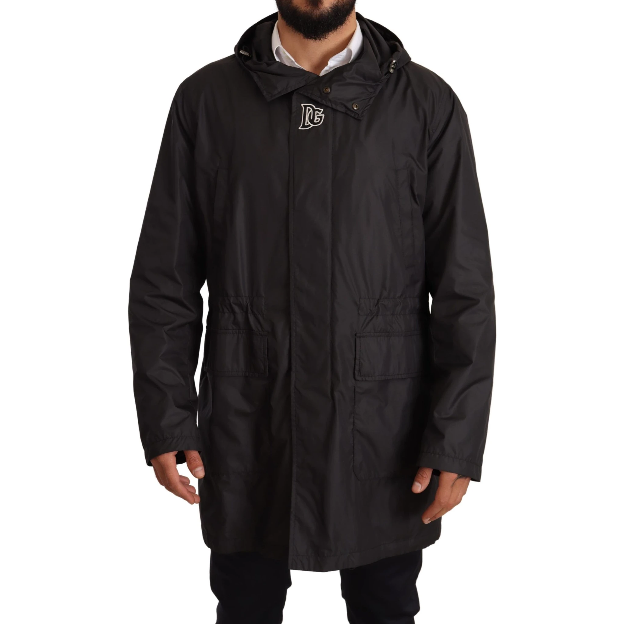 Black Hooded Mens Trench Coat Jacket