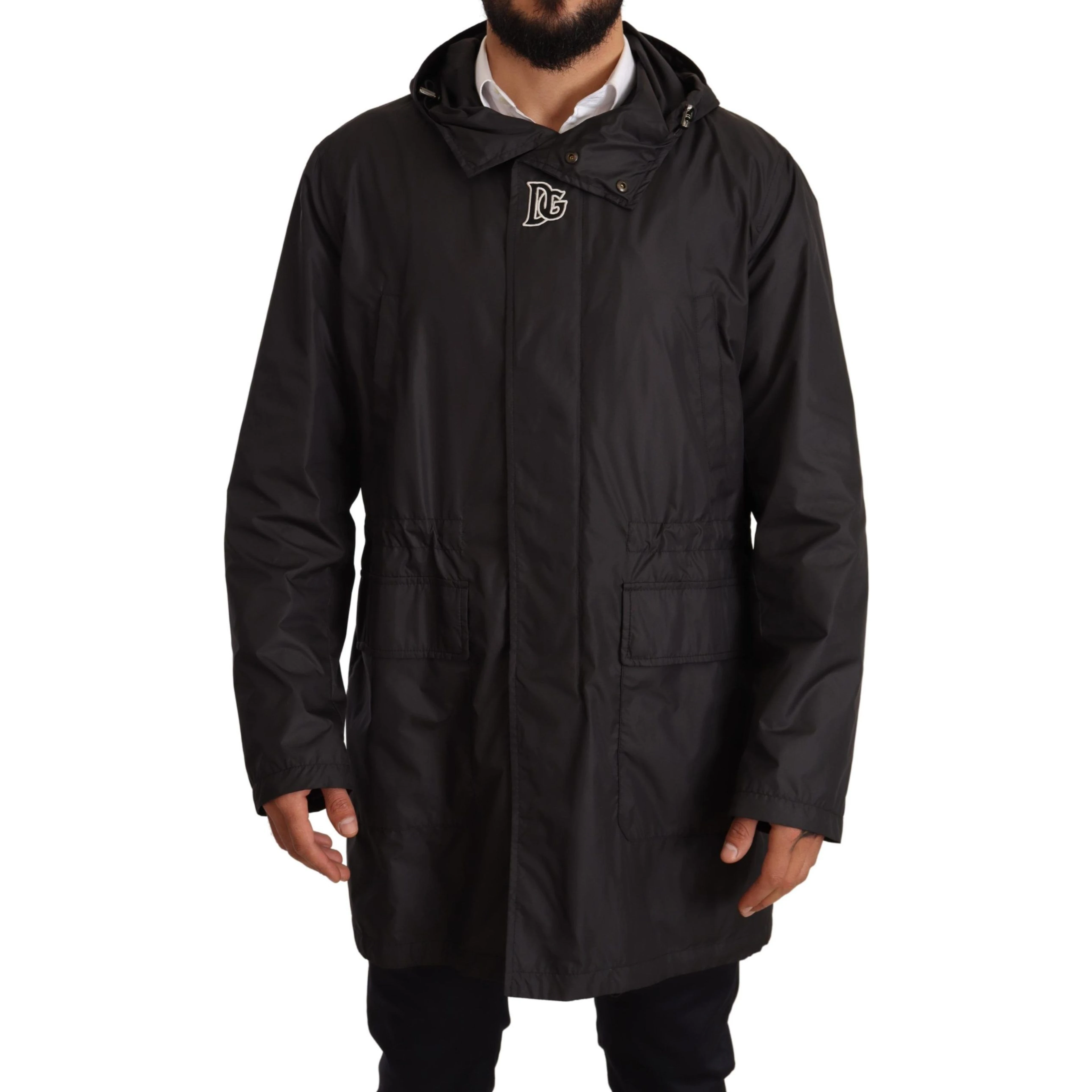 Black Hooded Mens Trench Coat Jacket