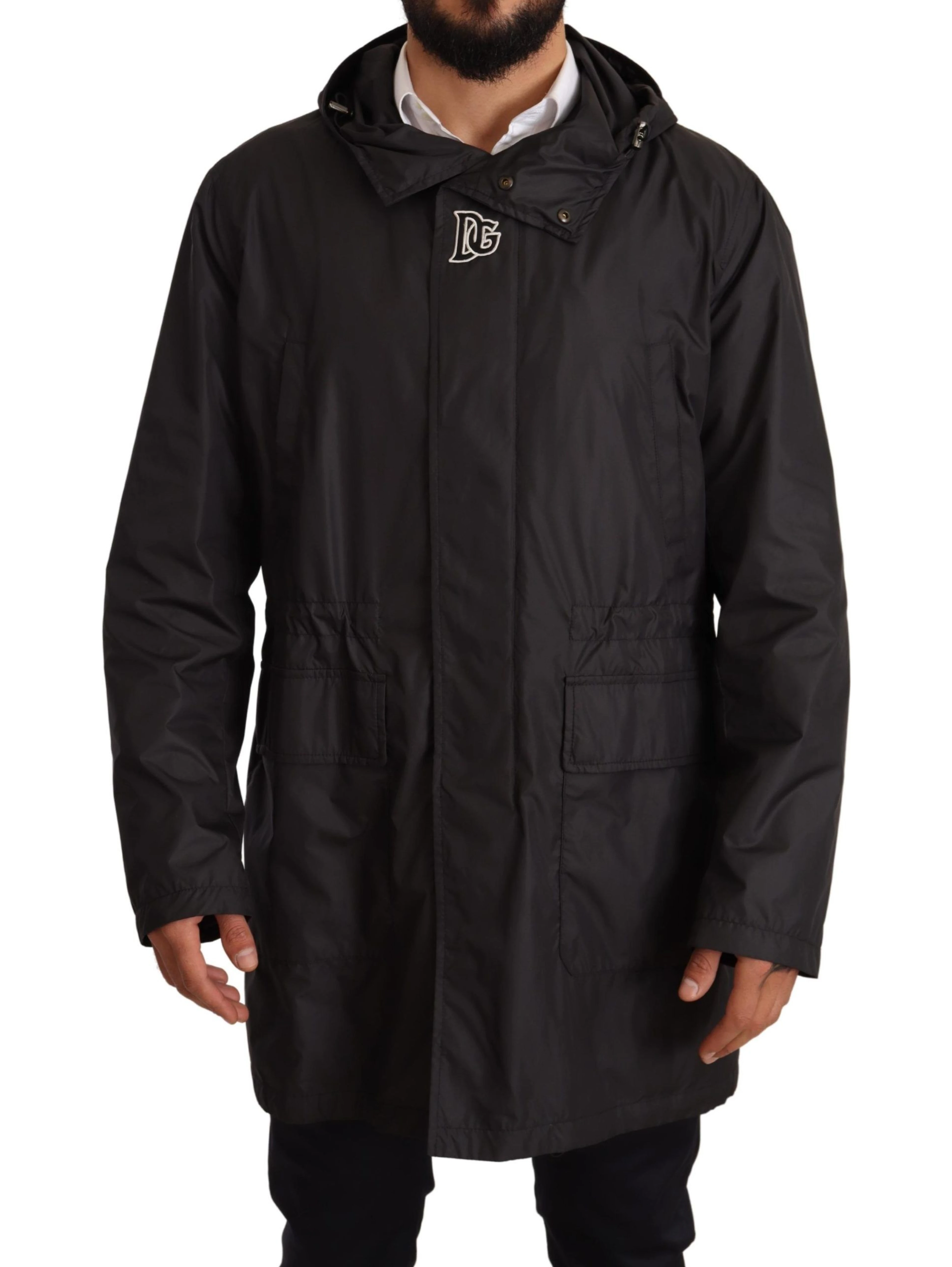 Black Hooded Mens Trench Coat Jacket