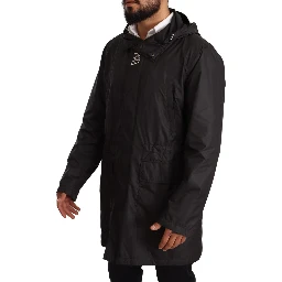 Black Hooded Mens Trench Coat Jacket