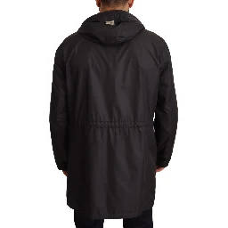 Black Hooded Mens Trench Coat Jacket