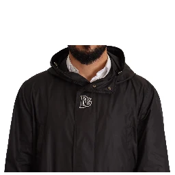 Black Hooded Mens Trench Coat Jacket