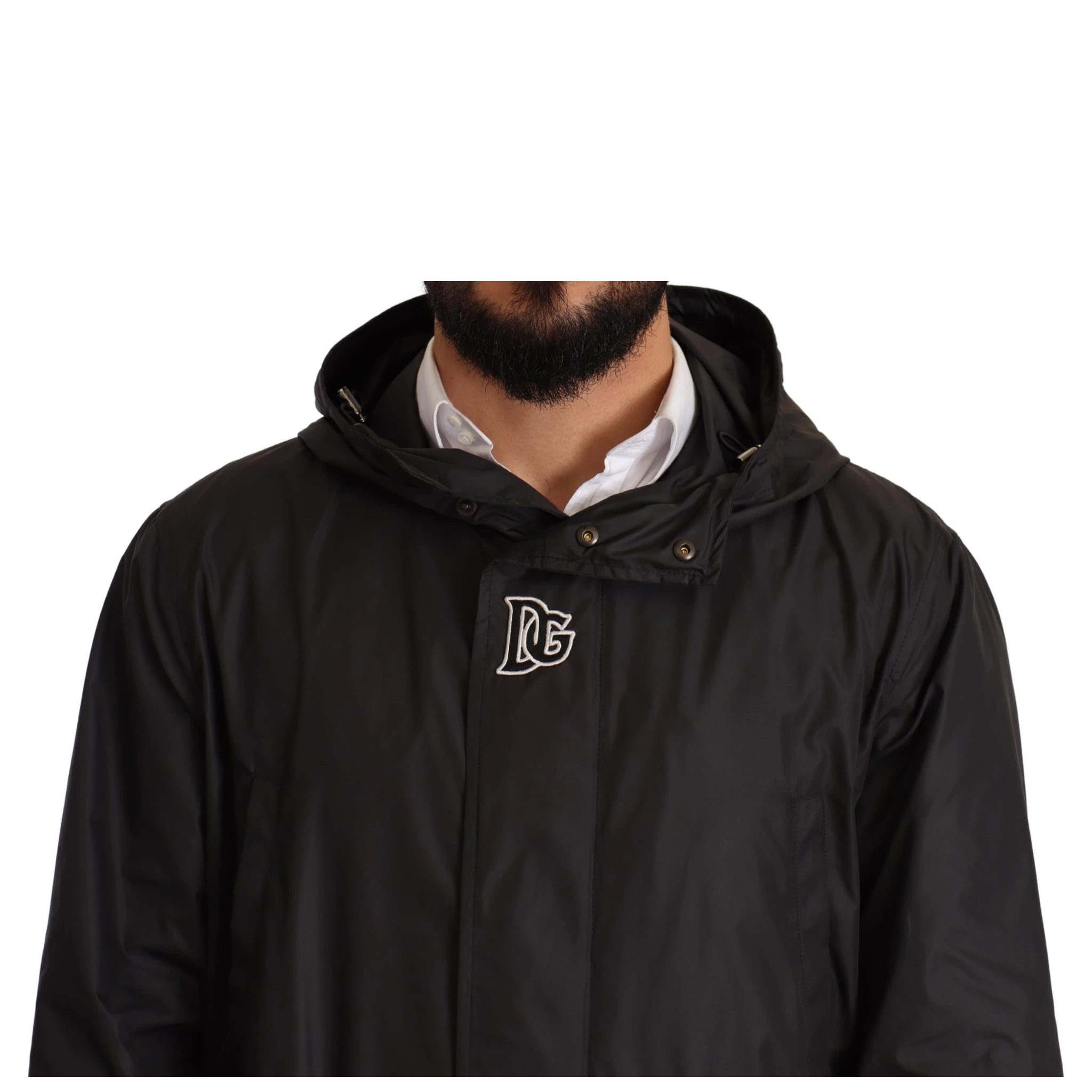 Black Hooded Mens Trench Coat Jacket