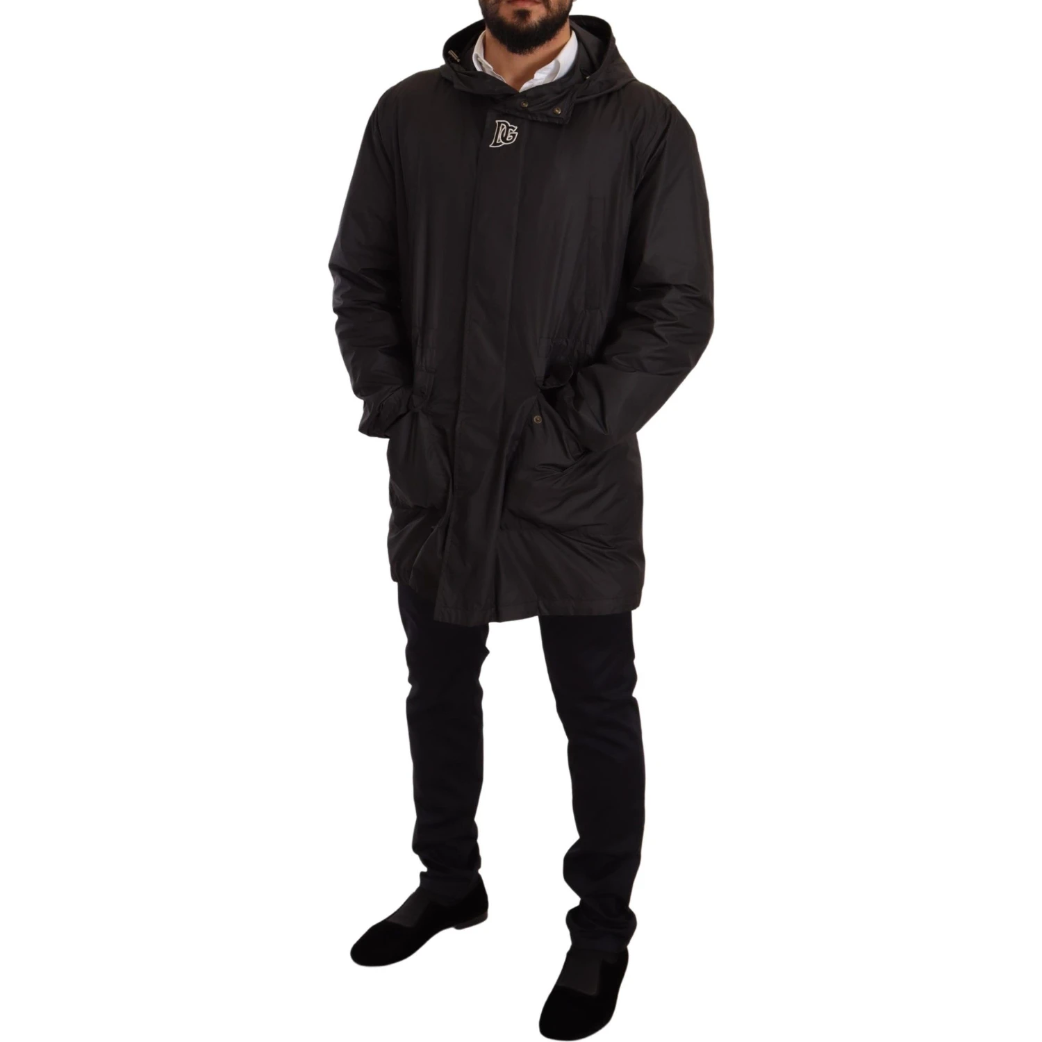Black Hooded Mens Trench Coat Jacket