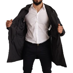 Black Hooded Mens Trench Coat Jacket
