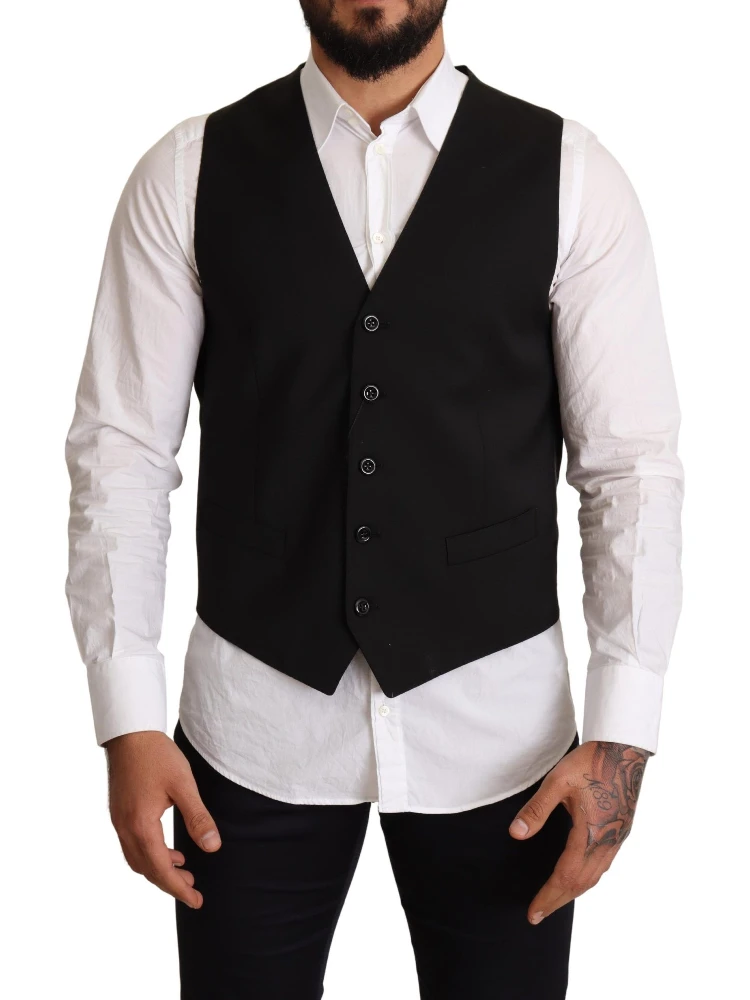 Black Wool Formal Waistcoat Dress